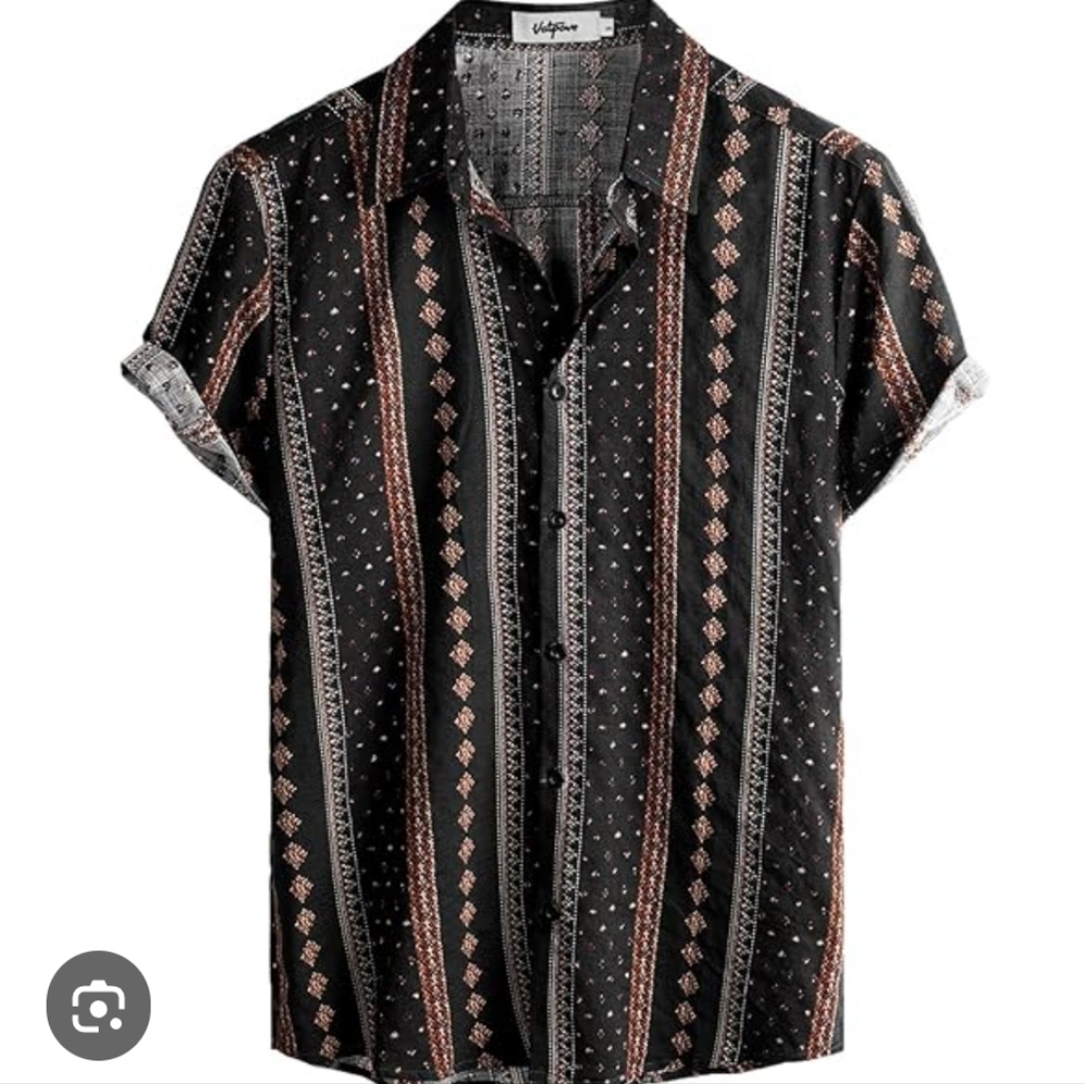 Vatpave Men's Black and Red Jacquard Patterned Shirt Size XL